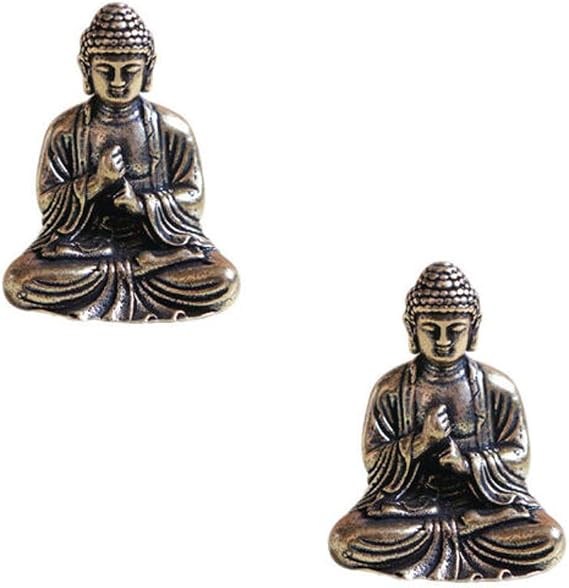 SaiDian 2Pcs Cute Mini Brass Buddha Statues for Indoor Home Office Decor
