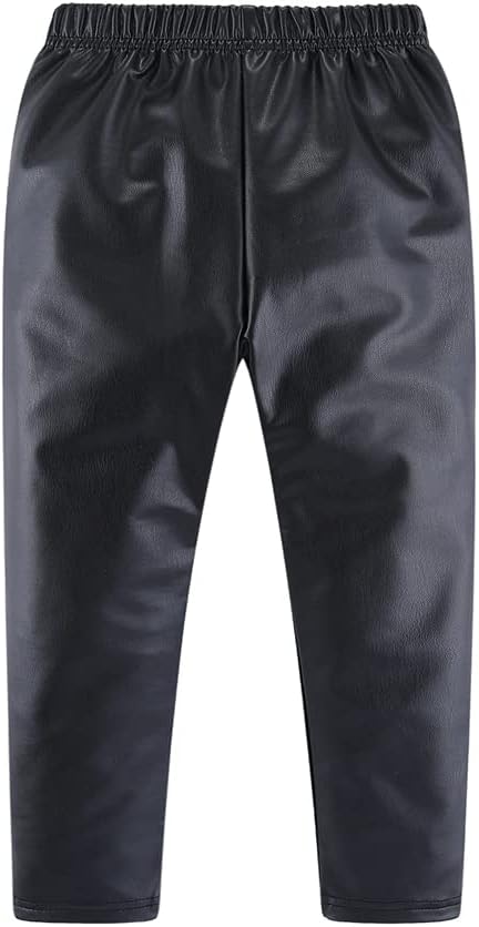 Mud Kingdom Little Girls Warm Pants Faux Leather Fleece Lined