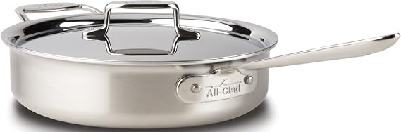 All-Clad BD55404 D5 Brushed 18/10 Stainless Steel 5-Ply Bonded Dishwasher Safe Saute Pan with Lid Cookware, 4-Quart, Silver