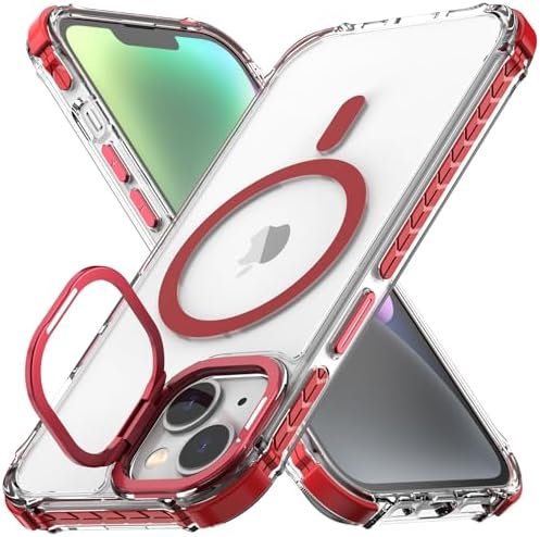Nvollnoe for iPhone 1314 Case Compatible with MagSafe,Military Grade Shockproof Heavy Duty Protective Adjustable Kickstand Ultra Clear Magnetic Phone Case for iPhone 1314Red