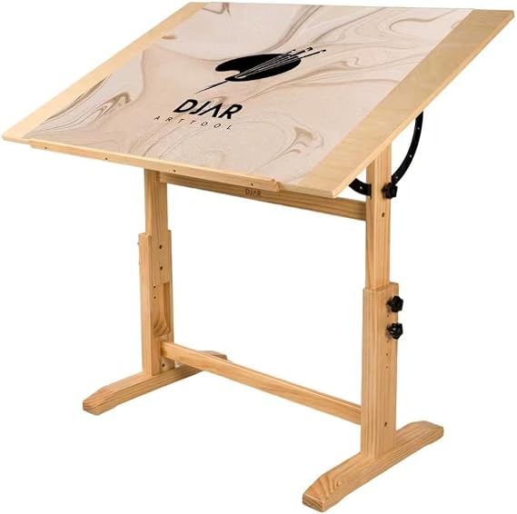 DJAR Adjustable Wooden Drawing Table, 107 x 76 cm Artist Drafting Desk for Painting, Sketching and Writing, Solid Pine Wood Frame, Natural | Large Tilting Desktop for Painting, Sketching & Writing, Sturdy Workspace for Professional Artists and Designers