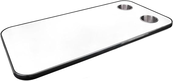 800 X 400mm Solid Wood RV Table Top with 2 Stainless Steel Cup Holders for Trailer Motorhome Yacht Boat Deck (White)