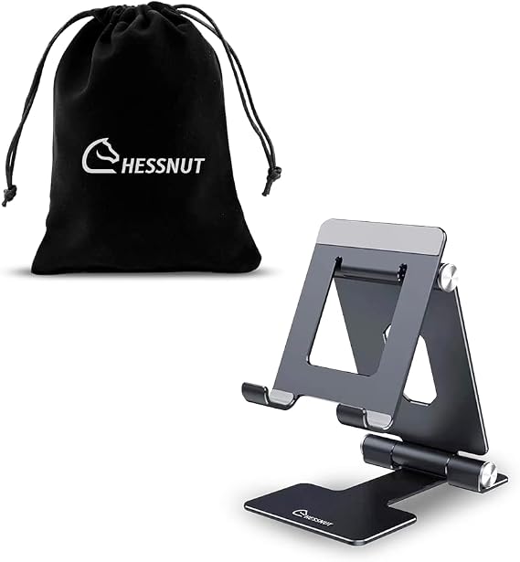 Chessnut Dual Folding Cell Phone Stand, Fully Adjustable Foldable Desktop Phone Holder Cradle Dock Compatible with Phone 13 12 11 Pro Xs Xs Max Xr X 8, Nintendo Switch, Tablets (7-10"), All Phones