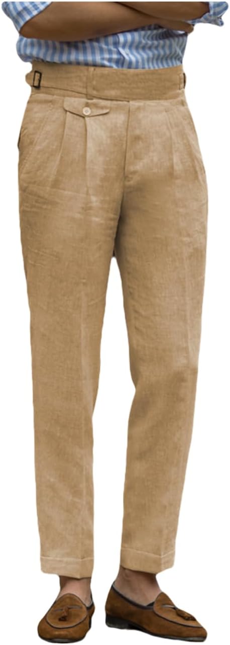 SOLOVEDRESS Men's Summer Linen Pants Casual Fit Dress Pants Lightweight Slacks Beach Trousers
