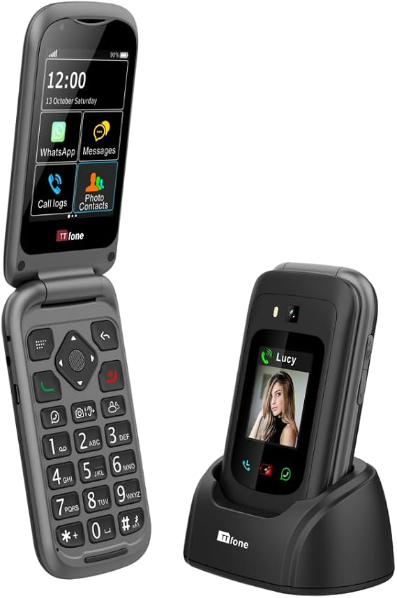 TTfone TT970 Whatsapp 4G Touchscreen Senior Big Button Flip Mobile Phone - Pay As You Go Prepaid - Easy and Simple to Use (£0 Credit, Vodafone)