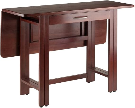 Furnifact Walnut Folding Dining Table Compact Drop Leaf Table Space-Saving Rectangular Kitchen and Dining Room Table for Small Homes, RVs, and Apartments