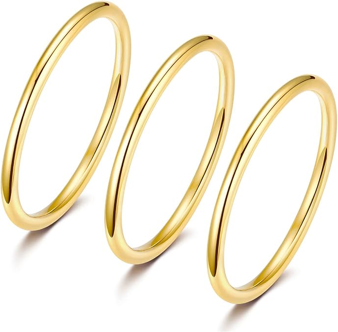 TIGRADE 3Pcs 1.5mm Stainless Steel Stacking Rings for Women Stackable Thin Ring Statement Band Comfort Fit Size 3-12