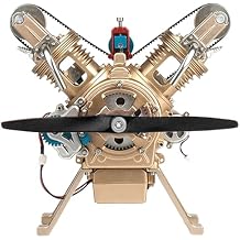 V2 Engine Cylinder Model Kit, Mini Internal Combustion Aircraft Machinery Working Motor Simulation Electric Metal DIY Assembly Physics, for Gifts Science Enthusiasts Education Educational Toys