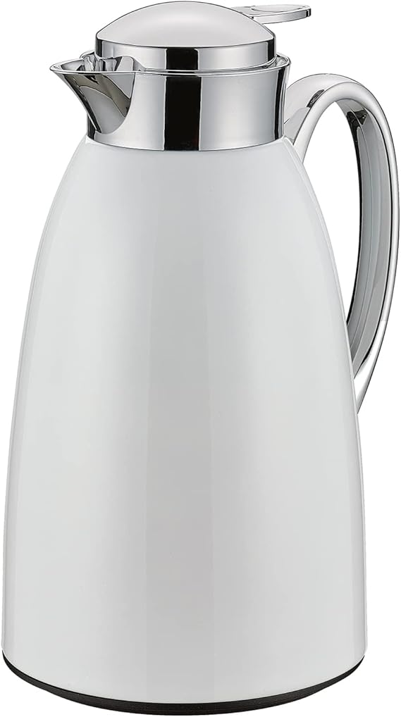 Cilio Insulated Coffee Carafe - 34 oz, White - Stainless Steel Thermal Coffee Carafe with Tempered Glass Liner & Easy Pour Pitcher with Lid