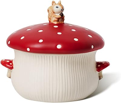 Large Soup Bowl, Double Mushroom Handle & Mushroom Lid - Safety Matt Ceramics 32 oz Noodles Bowls, Use for Stew, Salad, Porridge & More.
