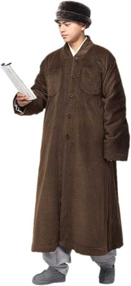 DGXIN Winter Casual Buddhist Monk Long Coat Temple Zen Robe Unisex