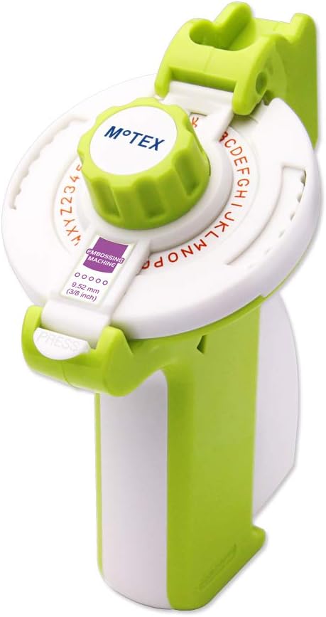 Motex Embossing Label Maker, Labeling Tool, Old School Label Maker, for Manual Label Embossing- E-202, (2 Wheels &1 Refill Tape Included, Ready to use) (Lime)