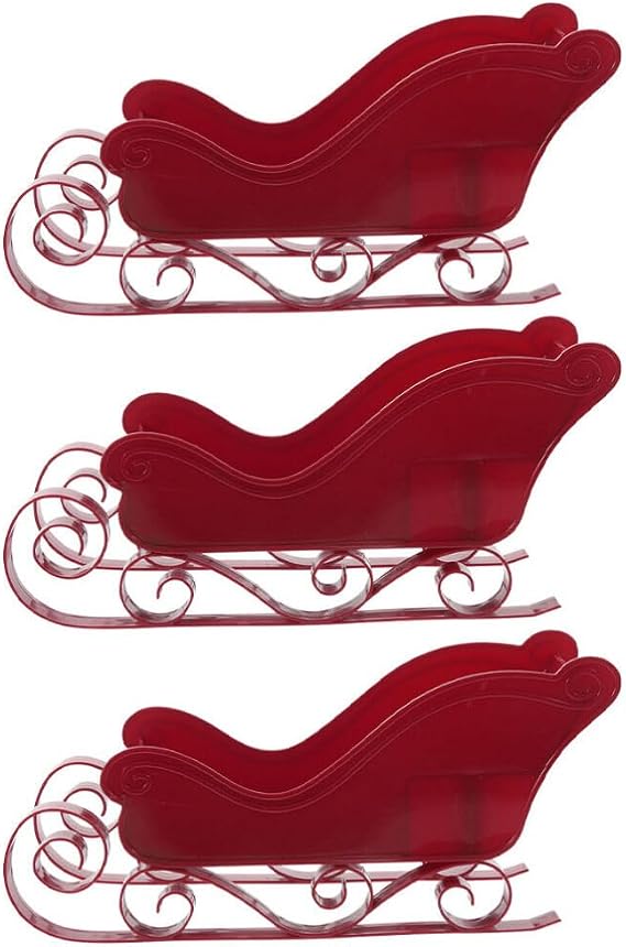 HOMSFOU 3pcs Christmas Sleigh Ornament Miniature Desktop Sled Decor for Holiday Parties Xmas Tree Hanging Decorations Festive Present Adornment