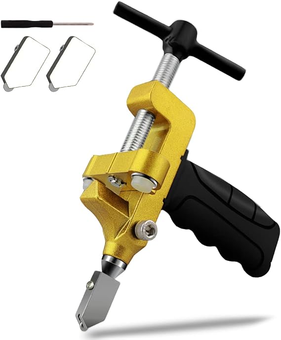 Manual Tile Cutter Glass Cutter Tile Glass Cutting Tool 2 in 1 Glass Tile Cutter Tool Set with 2 Tungsten Steel Blade Hand Tile Cutter for Home DIY Window Glass Mirror Tiles