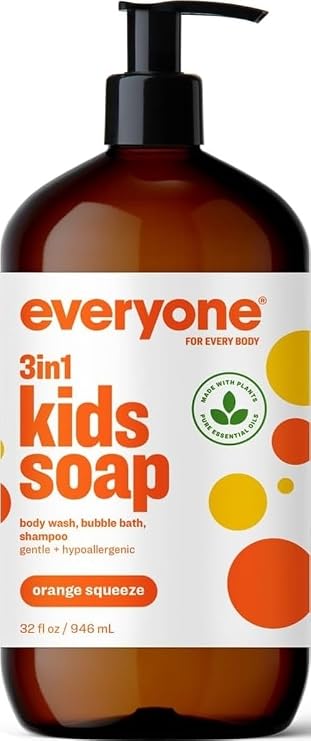 Everyone 3-in-1 Kids Soap, Body Wash, Bubble Bath, Shampoo, 32 Ounce (Pack of 1), Orange Squeeze, made with Essential Oils for Toddlers, tweens and teens
