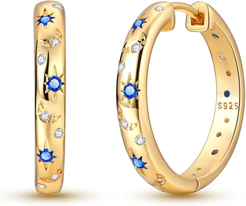 925 Sterling Silver Hoop Earrings for Women Star Moon Jewelry Gifts