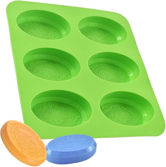Newk Silicone Oval Soap Molds, 6-Cavities DIY Handmade Soap Mold with Mixed Flower Patterns for Milk Soap