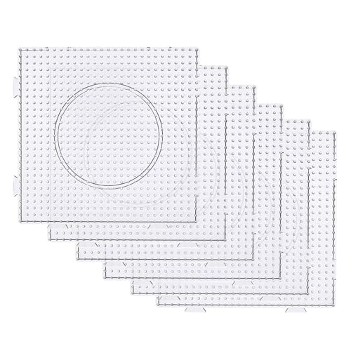 Fuse Beads Boards, 5mm Bead Pegboard Large Clear Fuse Beads Pegboards 6PCS Plastic Square Beads Boards for Kids DIY Craft Beads