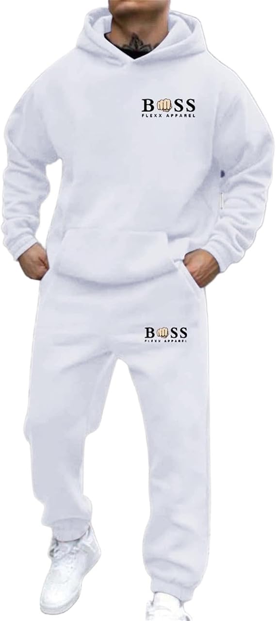Men's 2 Piece Tracksuit Set Athletic Hooded Sweatshirt and Joggers | Letter Print, Athleisure Wear, Gym, Running, Loungewear, Autumn, Sportswear, with Pockets