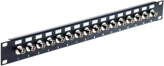 CablesAndKits 16-Port BNC Female Feed-Thru Panel, 1RU, 19 Inch, 75 Ohm | TAA-Compliant BNC Rackmount Panel for CCTV and Security Applications with 16 Female Feed-through Ports