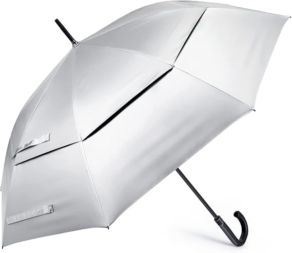 G4Free 52 Inch UPF 50+ UV Protection Golf Umbrella with J Hook Handle | 8 Fiberglass Ribs Windproof, Auto Open, Silver Coating Classical Stick Umbrella for Rain, Sun & Wind Protection(Silver/Black)