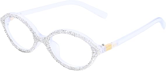 ICARA Fashion Rhinestone bling Reading Glasses for Women Retro Oval Reader Trendy Diamond Party Magnifying Glasses