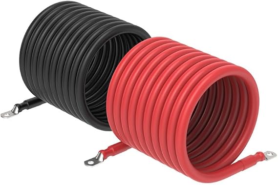 RICH SOLAR 4 Gauge 4AWG One Pair 10 Feet Red + 10 Feet Black Inverter Battery Cable 5/16-Inch Lugs for Solar RV Marine Motorcycle Car (10FT 4AWG)