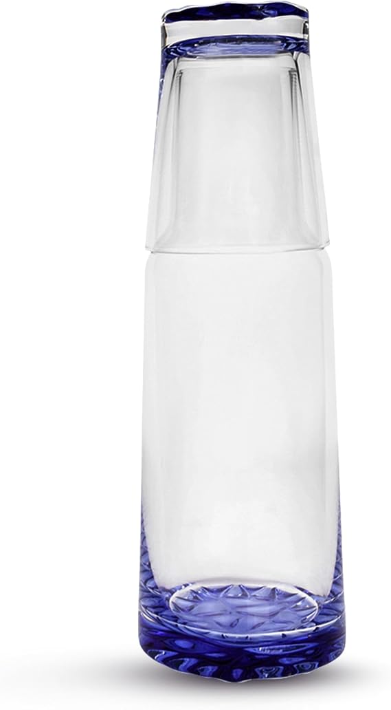 elle decor ELLE Elle Decor Bedside Water Carafe with Tumbler Clear/Blue, Set of 2