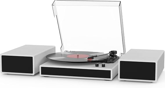 Vinyl Record Player with 2 External Stereo Speakers Belt-Drive Turntable with Bluetooth Support 3 Speeds RCA Output