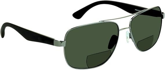 proSPORT Aviator Polarized Bifocal Reader Sunglasses Fishing Smoke Lens Gun Metal Men Women Square 1.50 2.00 2.50