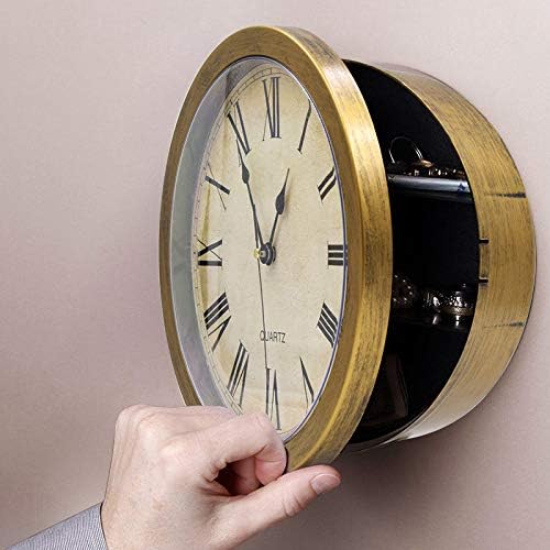 Wall Clock Safe Round Wall Clock with Safe, Secret Clock Retro Safe Wall Clock Compartment Container Box for Jewelry Cash Credit Cards Etc. Gold