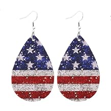ROSTIVO American Flag Earrings for Women 4th of July Patriotic Earrings Cute Teardrop Leather Dangle Earrings for Holiday