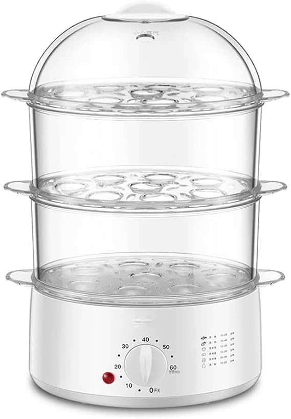 Multi-Layer Transparent Small Steamer, Multi-Function Automatic Power Off Steamed Egg Sweet Potato Breakfast Electric Steamer with Timed Temperature Control,White,3F