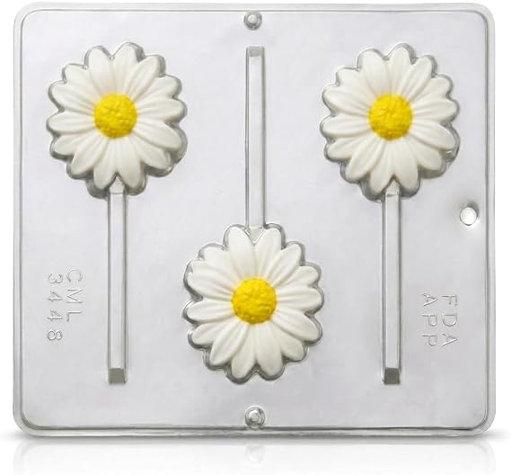 Daisy Flower Lollipop Chocolate Candy Mold 3448, 3 Cavities, Each Cavity 2 3/4" x 3" Inches