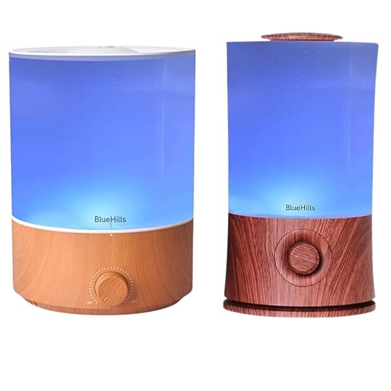 BlueHills Premium Set of Two Large 4000 ML and 2000 ML XL Essential Oil Diffusers Humidifier Combo for Large Room Home with Decor LED Lights Great Gift Value Pack of Wood Grain and Dark Wood Grain.