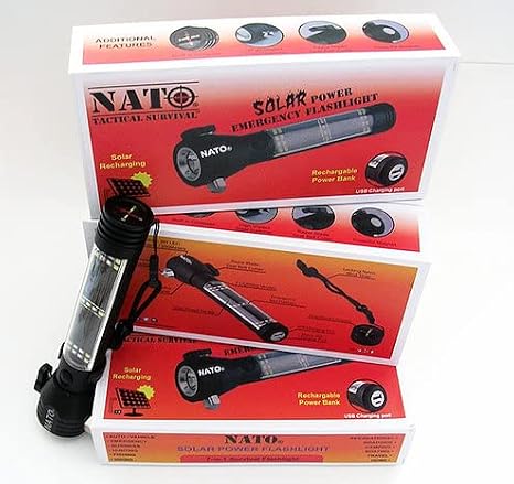 NATO Tactical 7-in-1 Multi Functional Solar Powered Emergency Flashlight USA