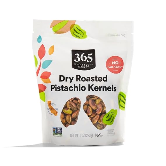365 by Whole Foods Market, Dry Roasted Pistachio Kernels, No Salt Added, 10 Ounce