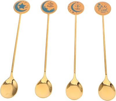 4pcs Stainless Steel Dessert Spoons Elegant Star Moon Design for Coffee Tea Ice Cream and Pudding for Eid Mubarak and Special Occasions