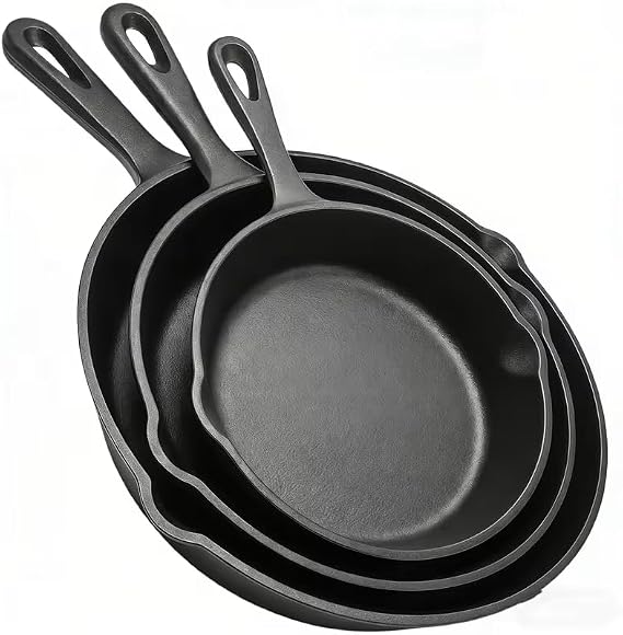 3pcs Cast Iron Cookware Set: Heavy-Duty Non-Stick Pan, Multi-functional Frying Pan, Skillet, And Baking Dish, Suitable for Kitchen & Outdoor Use - Perfect for Cooking Steak & Chicken