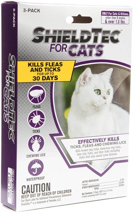 ShieldTec Flea and Tick Prevention for Cats, Kills Chewing Lice, Cat Flea Treatment 6 Month Supply, Pack of 2