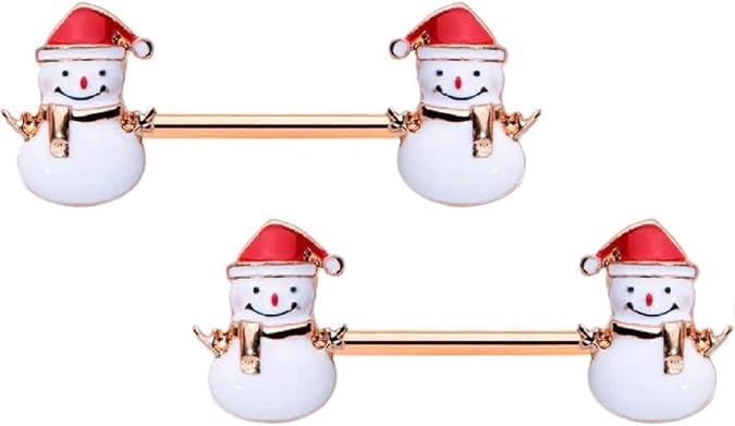 Body Accentz Nipple Ring Snowman Nipple Barbell Sold as a pair