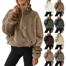 Womens Sherpa Half Zip Sweatshirts Oversized Pullover Long Sleeve Quarter Zip Up Hoodies Fuzzy Fleece Sweaters
