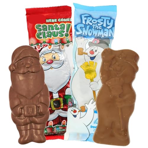 Sweetzo Festive Christmas Candy Bars, Snowman and Santa Shaped Solid Milk Chocolate, Stocking Stuffers - 2 Ounces Each Pack of 2