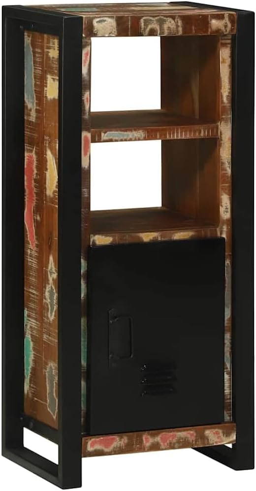 Modern Dark Brown Rectangular Bathroom Cabinet with Board Shelves, 40x30x90cm Solid Reclaim Wood, Sturdy Iron Legs, D-Pulls for Organized Storage