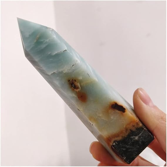 Health & Household Natural Sky Blue Crystal Tower Caribbean Calcite Mineral Pillar Point For Home Decoration (Size : 700-800g)