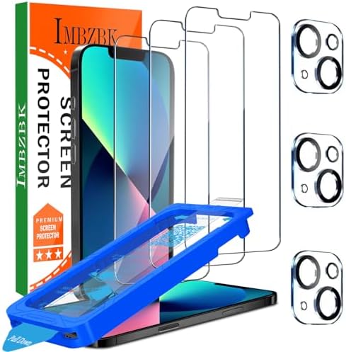 IMBZBK [Auto-Dust Removal] 3 Pack Screen Protector for iPhone 13 [6.1 INCH] Accessories, Case Friendly Film, Military Grade Shatterproof Tempered Glass 3 Camera Lens Protector, Easy Installation