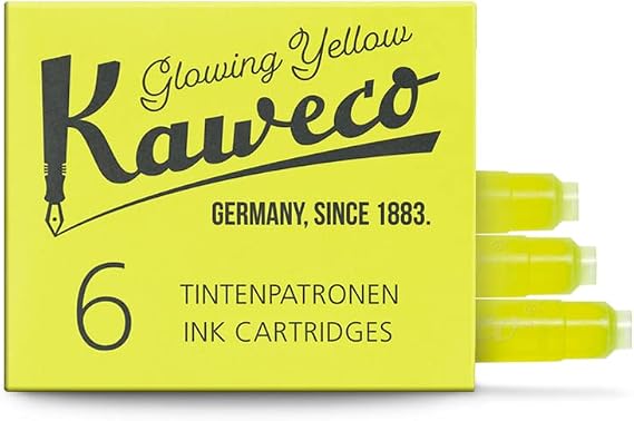 Kaweco Fountain Pen Ink Cartridges Glowing Yellow of 6 | Premium Ink with Short Standard Cartridges in Yellow | Vegan Cruelty Free Water Soluble Calligraphy Lettering Writing