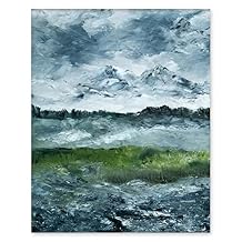CLOUD NINE PRINTS Landscape Study Blue Green Minimalist Modern Art Print - Vintage Impressionist Wall Art - Unframed