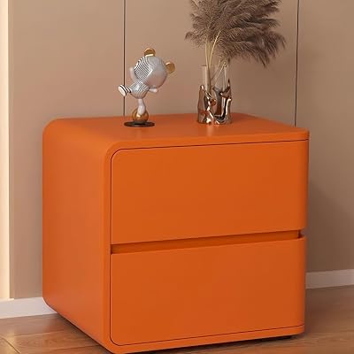 Solid Wood Bedside Table with 2 Drawers,Modern Nightstand,Bedside Furniture, Side Table,Leather Outsourcing Nightstand for Bedrooms, Dormitories, Living RoomsOrange,L
