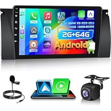 2+64G Car Stereo for BMW X5 E39 E53 1998-2006 - Wireless Carplay & Android Auto - 9 Inch Android Touch Screen Radio with EQ DSP, GPS, WiFi, SWC + AHD Backup Camera, MIC